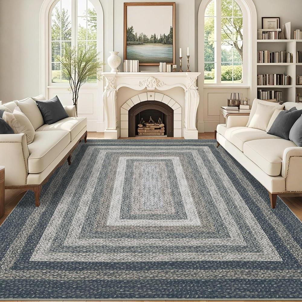 image:imageGarvee Extra Large Carpet Rug 10x13 Washable Rug with Braided Print for Living Room Bedroom Foldable NonSlip LowPile Stain Resistant Carpet for Playroom Dinning Room Apartment BrownBorderdark Grey