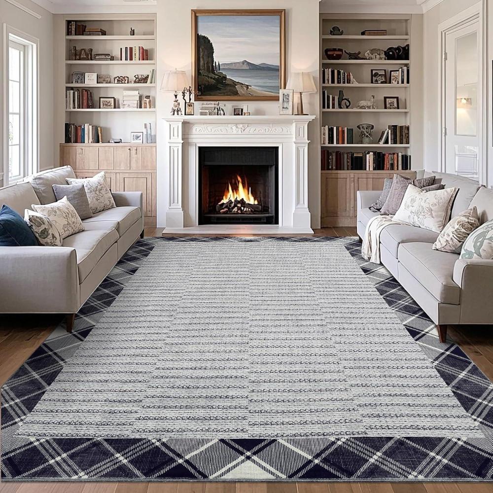 image:imageGarvee Extra Large Carpet Rug 10x13 Washable Rug with Braided Print for Living Room Bedroom Foldable NonSlip LowPile Stain Resistant Carpet for Playroom Dinning Room Apartment BrownWide Bordergrey