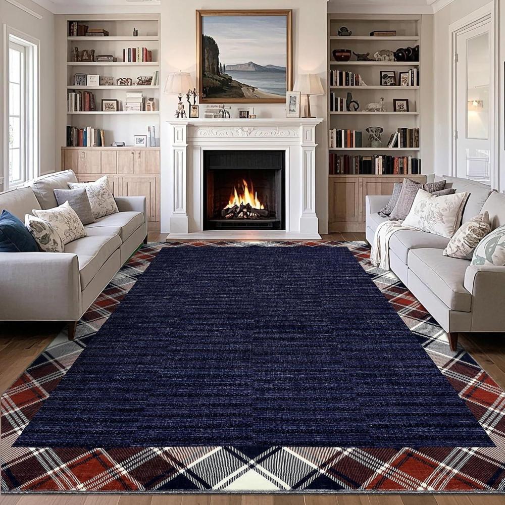 image:imageGarvee Extra Large Carpet Rug 10x13 Washable Rug with Braided Print for Living Room Bedroom Foldable NonSlip LowPile Stain Resistant Carpet for Playroom Dinning Room Apartment BrownWide Bordernavy
