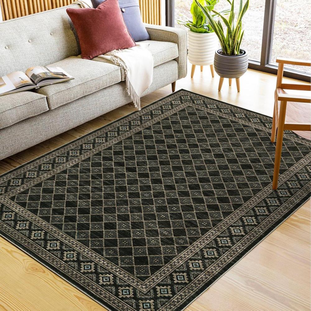 image:imageGarvee Extra Large Carpet Rug 10x13 Washable Rug with Braided Print for Living Room Bedroom Foldable NonSlip LowPile Stain Resistant Carpet for Playroom Dinning Room Apartment BrownCheckedblack