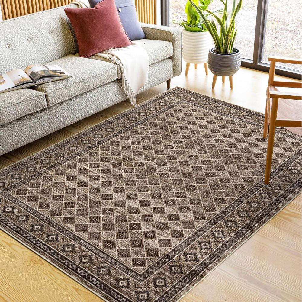 image:imageGarvee Extra Large Carpet Rug 10x13 Washable Rug with Braided Print for Living Room Bedroom Foldable NonSlip LowPile Stain Resistant Carpet for Playroom Dinning Room Apartment BrownCheckedlight Brown