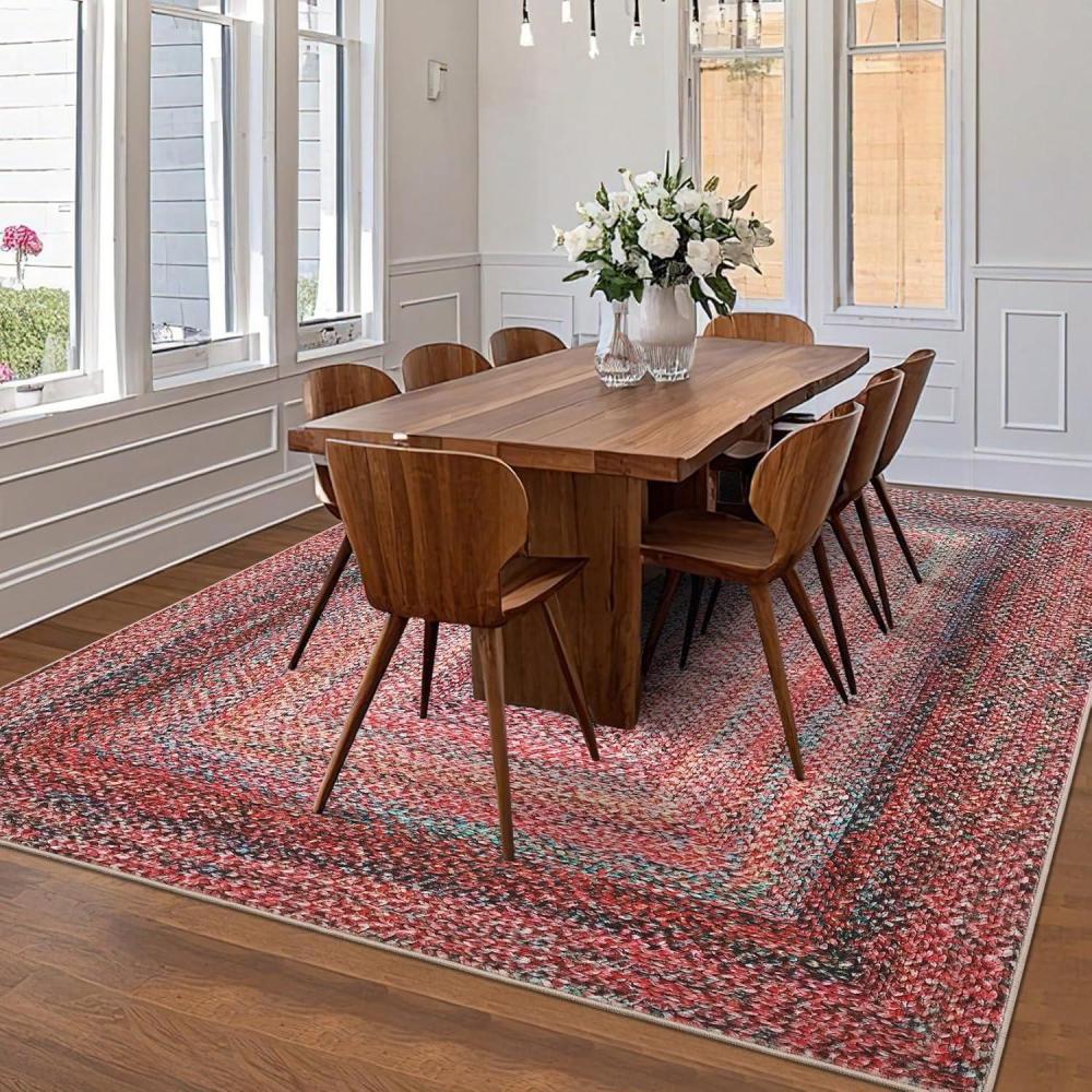 image:imageGarvee Extra Large Carpet Rug 10x13 Washable Rug with Braided Print for Living Room Bedroom Foldable NonSlip LowPile Stain Resistant Carpet for Playroom Dinning Room Apartment BrownBorderpink