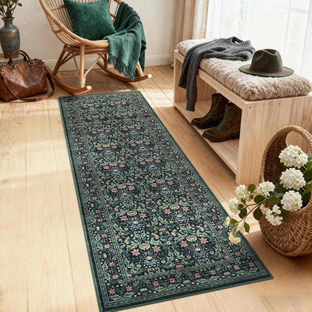 image:imageGarvee Floral 9x12 Area RugPlush Vintage Boho Large Living Room Carpet  Washable NonSlip Stain Resistant Easy Clean Soft Rug for Bedroom Dining Room Farmhouse Home Office BlueGreen