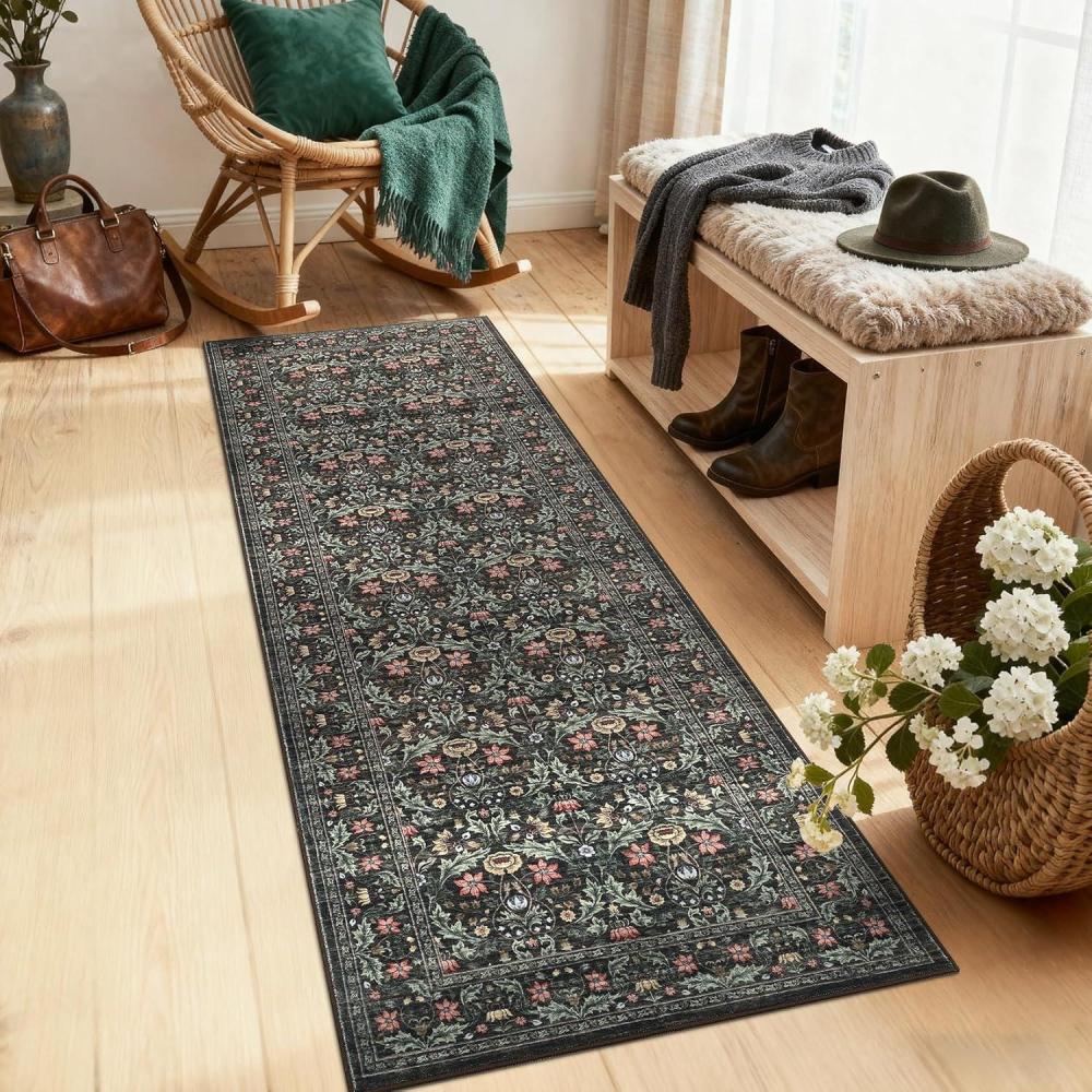 image:imageGarvee Floral 9x12 Area RugPlush Vintage Boho Large Living Room Carpet  Washable NonSlip Stain Resistant Easy Clean Soft Rug for Bedroom Dining Room Farmhouse Home Office BlueBrown