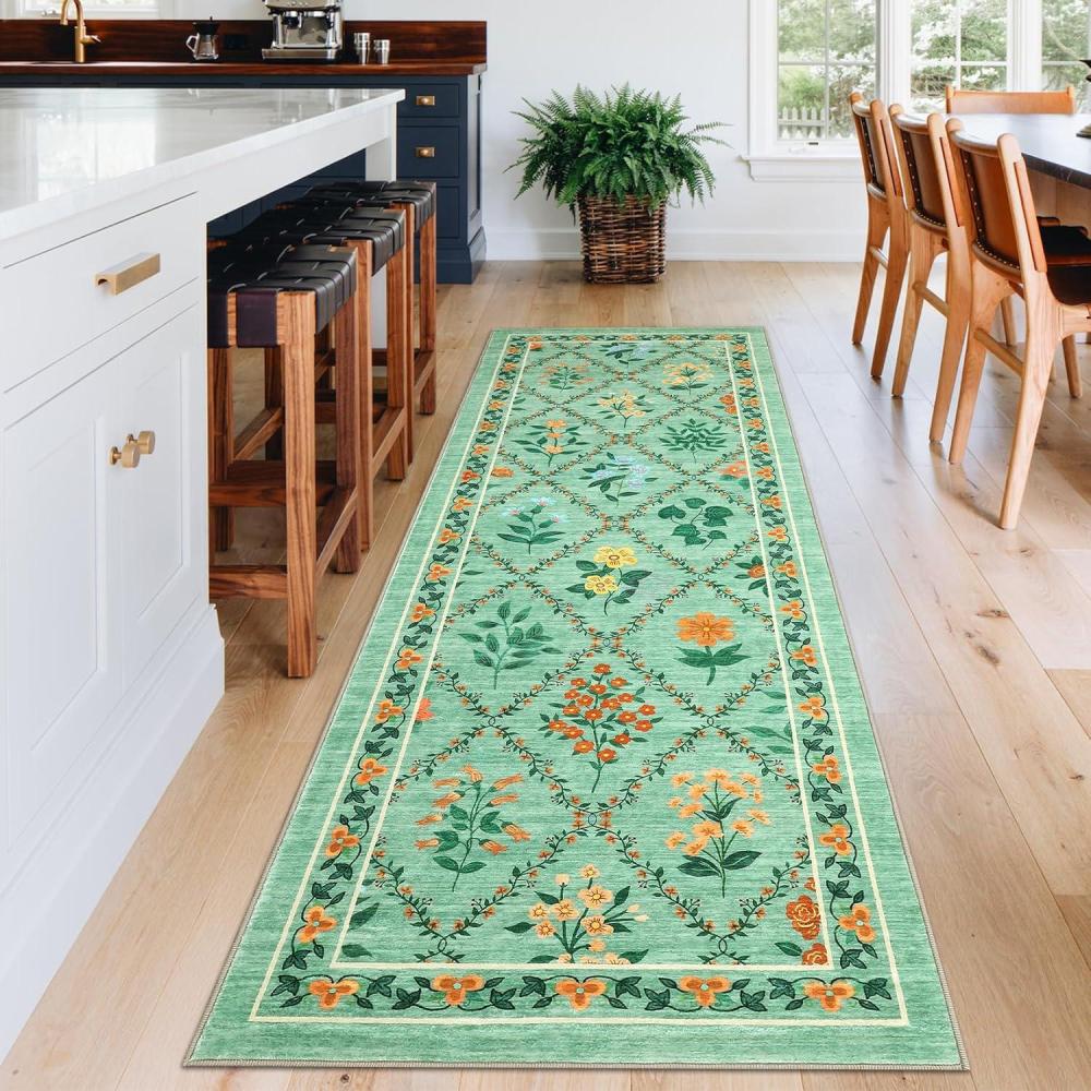 image:imageGarvee Geometric Area Rug 2x6 Modern Farmhouse Bathroom Rugs with Non Slip Backing Low Pile Ultra Soft Trellis Floral Accent Carpet Foldable Runners for Hallways Bedrooms Laundry Rooms GreenTrellisgreen
