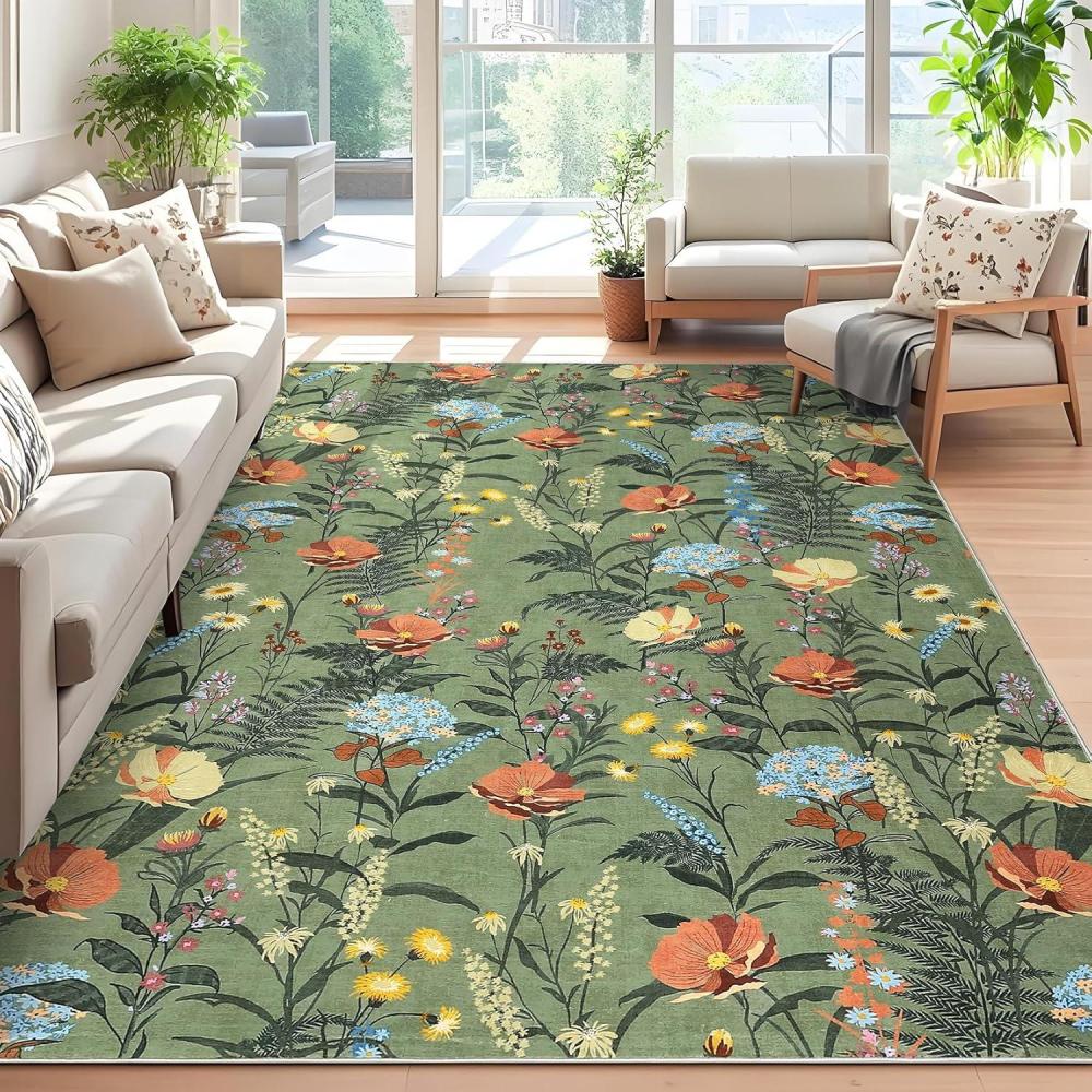 image:imageGarvee Geometric Area Rug 2x6 Modern Farmhouse Bathroom Rugs with Non Slip Backing Low Pile Ultra Soft Trellis Floral Accent Carpet Foldable Runners for Hallways Bedrooms Laundry Rooms GreenFloralgreen