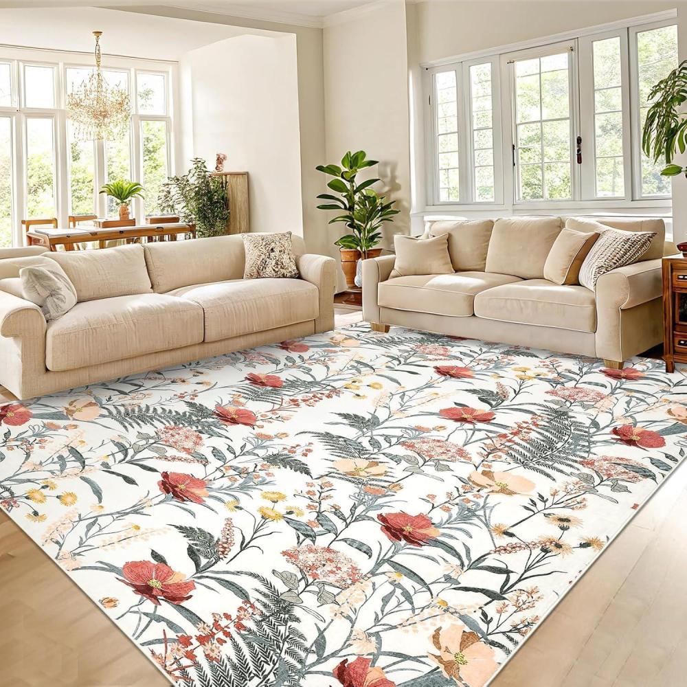 image:imageGarvee Geometric Area Rug 2x6 Modern Farmhouse Bathroom Rugs with Non Slip Backing Low Pile Ultra Soft Trellis Floral Accent Carpet Foldable Runners for Hallways Bedrooms Laundry Rooms GreenFloralbeige