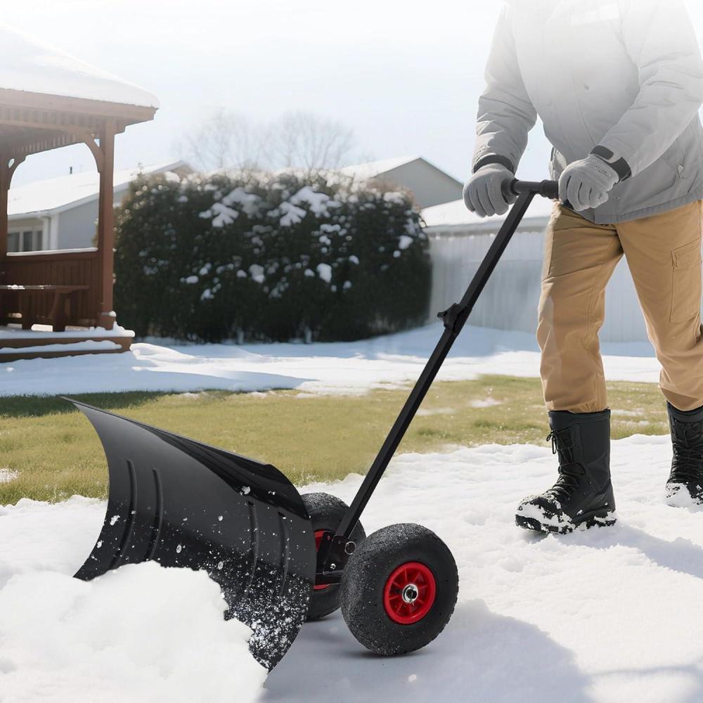 image:imageGarvee Heavy Duty Steel Snow Shovel Pusher with Wheels for Driveways 29In Wide Push Snow Plow Shovel Adjustable Handle Angled Blade Efficient Snow Removal for Easy Driveway amp Pavement Clearing