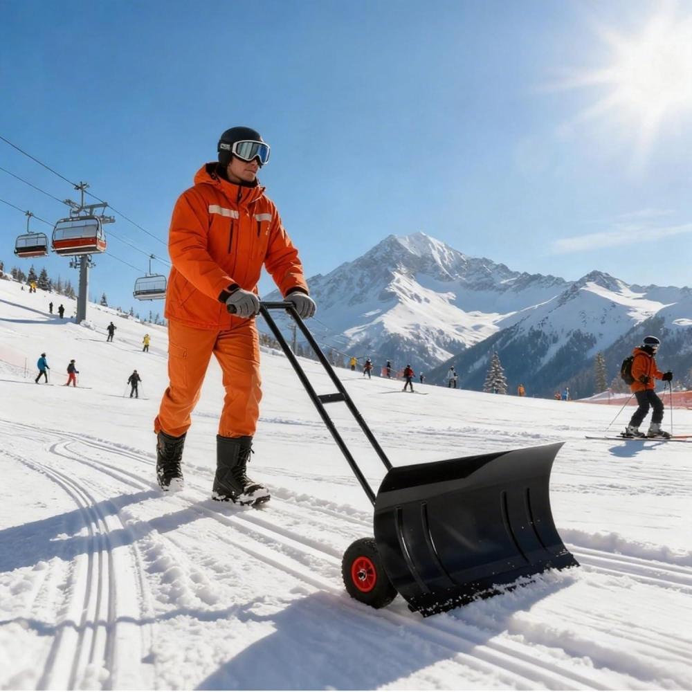 image:imageGarvee Large 40in W Heavy Duty Snow Shovel with Ergonomic Handle for Driveway Push Snow Plow Shovel with Adjustable Handle Angled Blade and Wheels Snow Removal for Driveway Courtyard