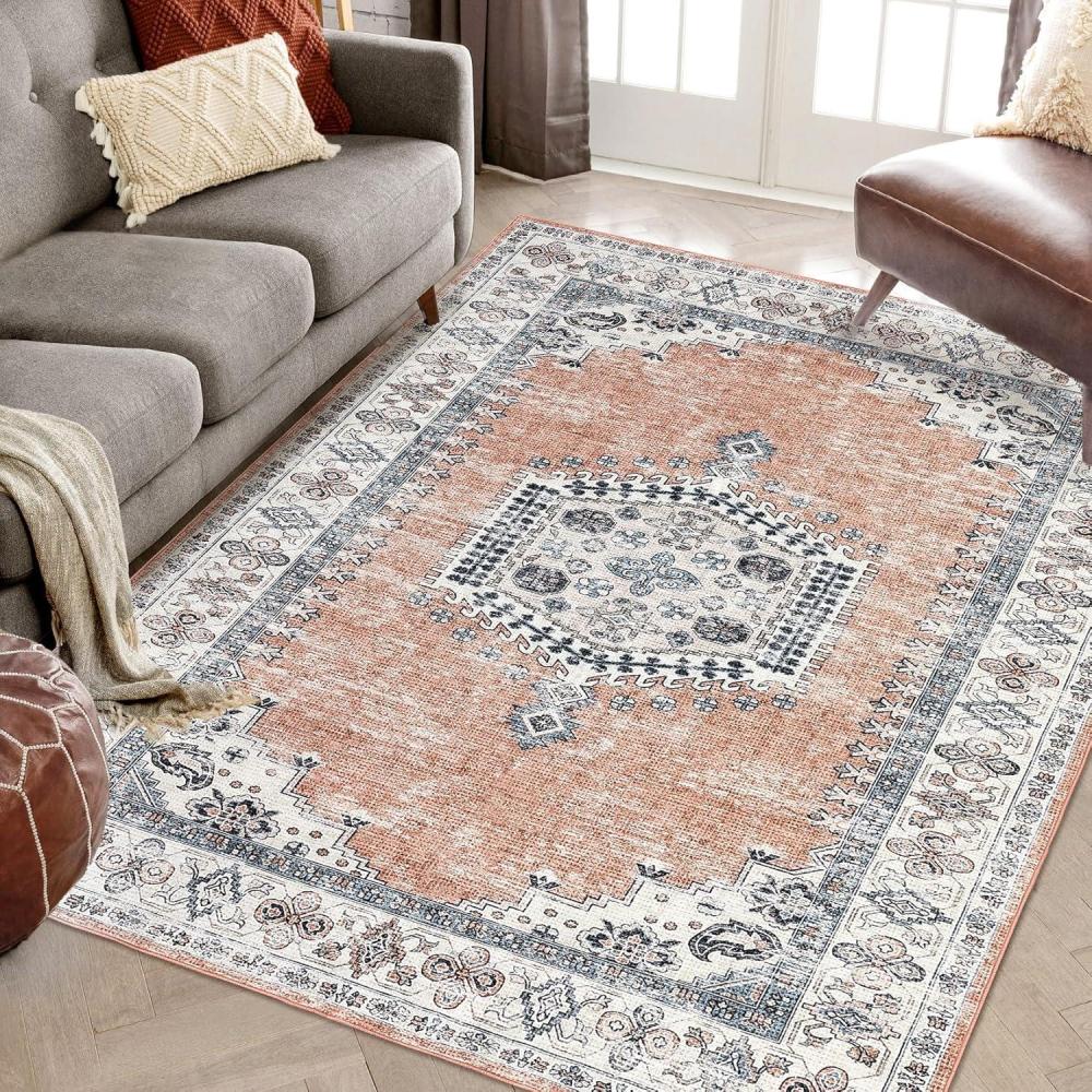 image:imageGarvee Living Room Area Rug 8x10 Area Rug Vintage Indoor Carpet Low Pile Stain Resistant Throw Carpet Non Slip Non Shedding for Bedroom Playroom Dining RoomOrangeVintage2  Orange