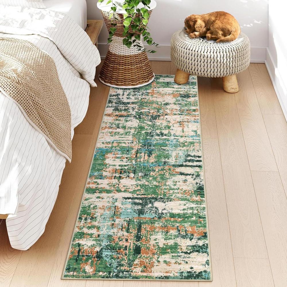 image:imageGarvee Modern Abstract Washable Area Rug 5x7 for Living Room Indoor Contemporary Floor Carpet Soft Low Pile Dining Room Mat Non Slip Foldable Thin Rugs for Bedroom Office Black GreyGreen