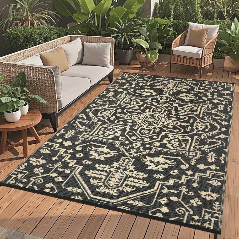 image:imageGarvee Outdoor Rug Carpet Waterproof 9x12 Outdoor Patio Rug Mat Reverisble Plastic Straw Large Outdoor Rug for RV Camping Picnic Beach Balcony Picnic GreyWhiteBlackCoffee