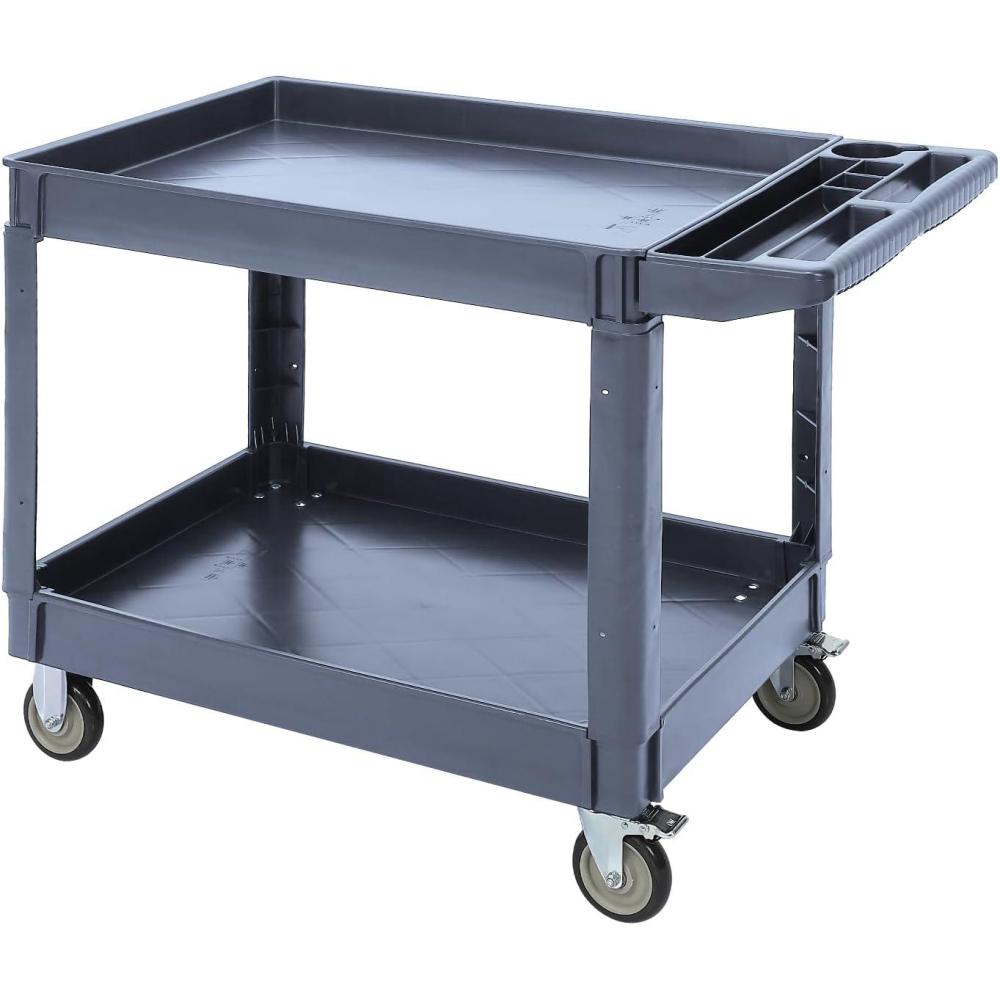 image:imageGarvee Service Utility Cart 2Shelf UtilityService Cart 500 LB Capacity Storage Handle for WarehouseGarageCleaningManufacturing45 in X25 in Gray