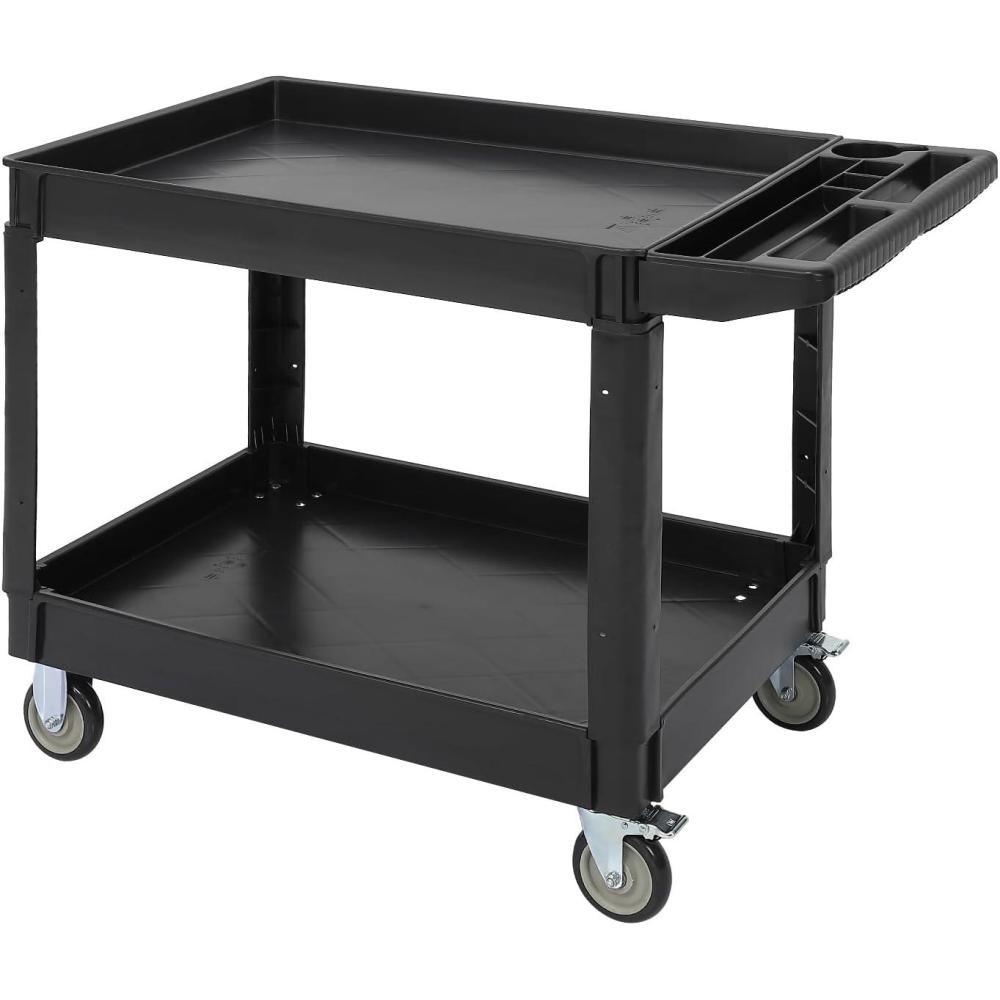 image:imageGarvee Service Utility Cart 2Shelf UtilityService Cart 500Pound Capacity Storage Handle for WarehouseGarageCleaningManufacturing45X25 Black