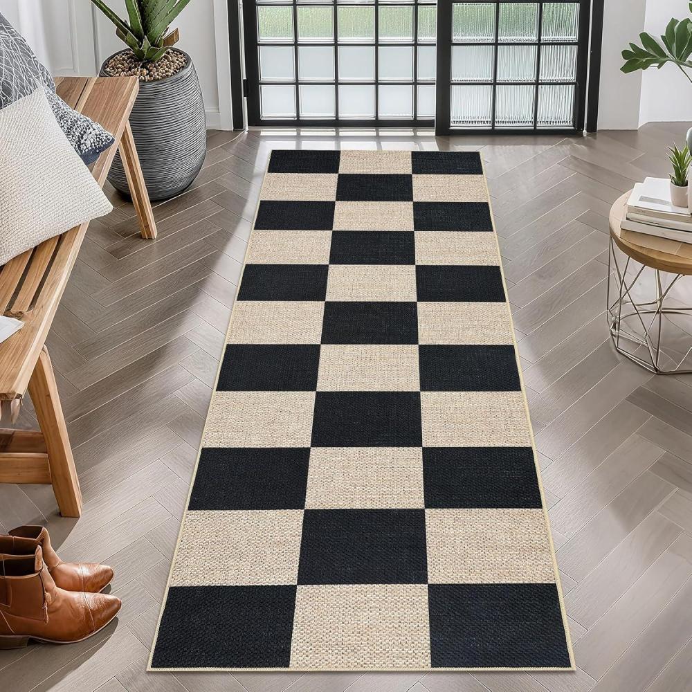 image:imageGarvee Washable Easy Jute Rug 5x7 Modern Striped Living Room Rug with NonSlip Backing Non Shedding Neutral Floor Mats Indoor Outdoor Carpet for Bedroom Patio Backyard BrownCheckerboardblacknatural