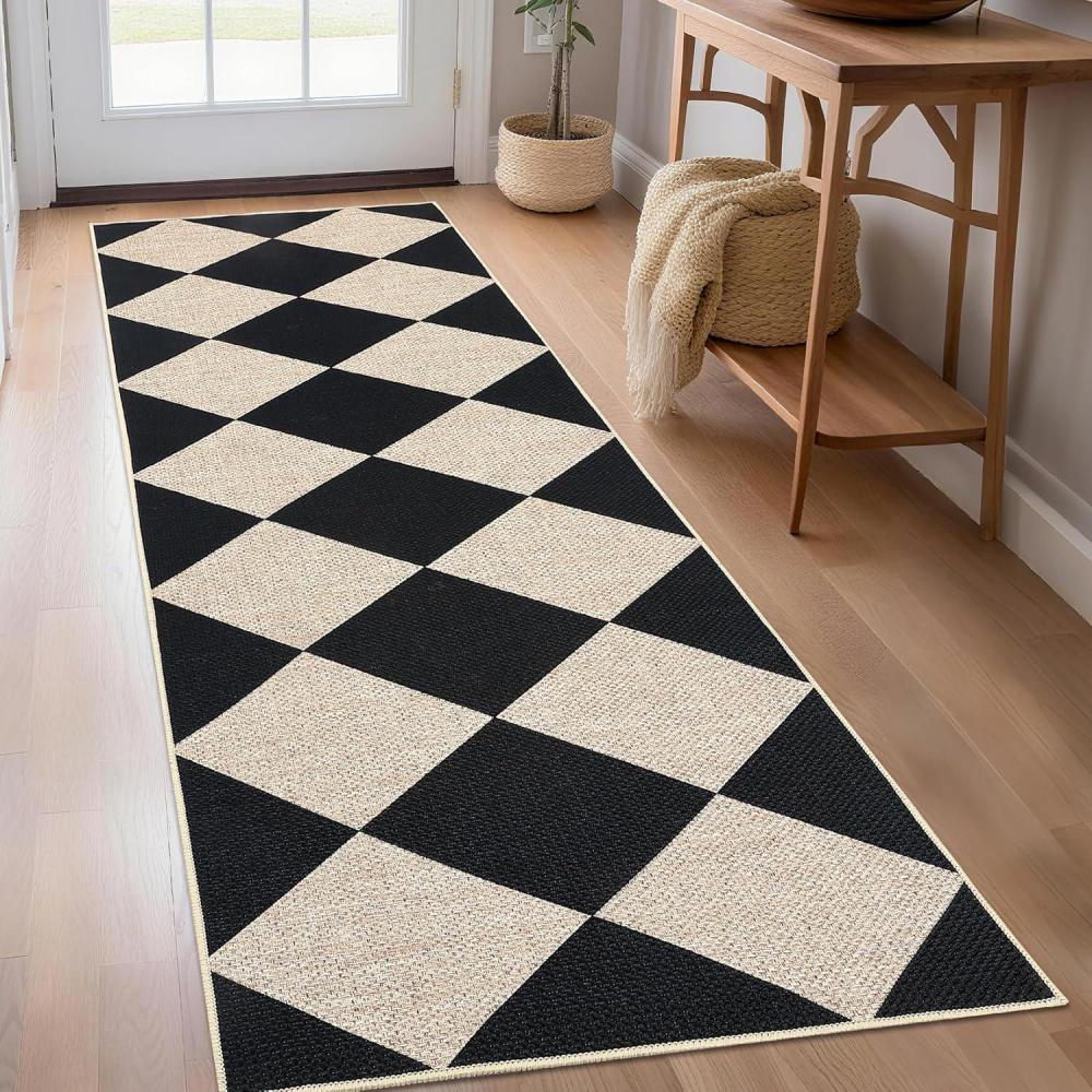 image:imageGarvee Washable Easy Jute Rug 5x7 Modern Striped Living Room Rug with NonSlip Backing Non Shedding Neutral Floor Mats Indoor Outdoor Carpet for Bedroom Patio Backyard BrownDiamondblacknatural