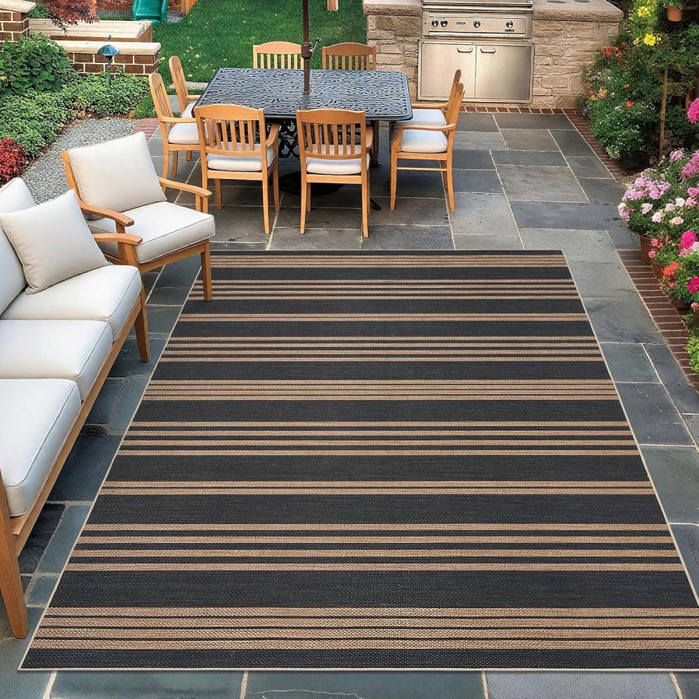 image:imageGarvee Washable Easy Jute Rug 5x7 Modern Striped Living Room Rug with NonSlip Backing Non Shedding Neutral Floor Mats Indoor Outdoor Carpet for Bedroom Patio Backyard BrownStripedblackbrown
