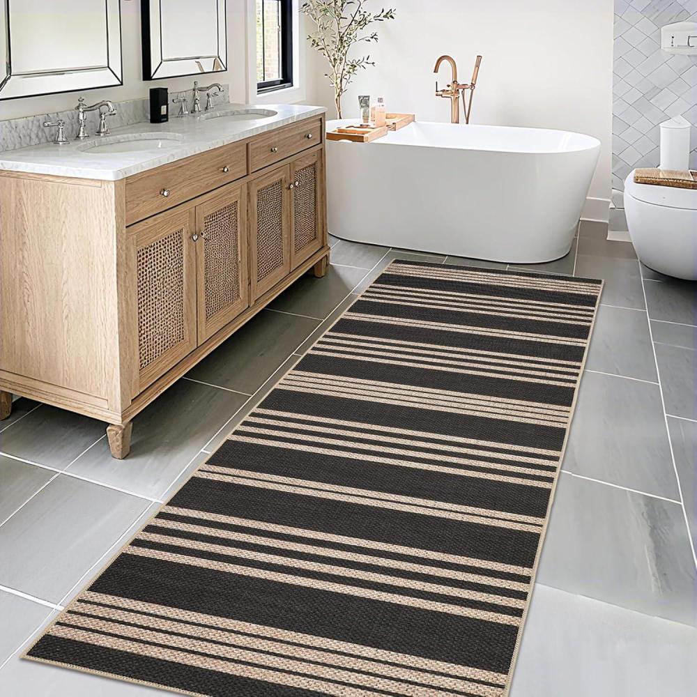 image:imageGarvee Washable Easy Jute Rug 5x7 Modern Striped Living Room Rug with NonSlip Backing Non Shedding Neutral Floor Mats Indoor Outdoor Carpet for Bedroom Patio Backyard BrownStripedblackNatural