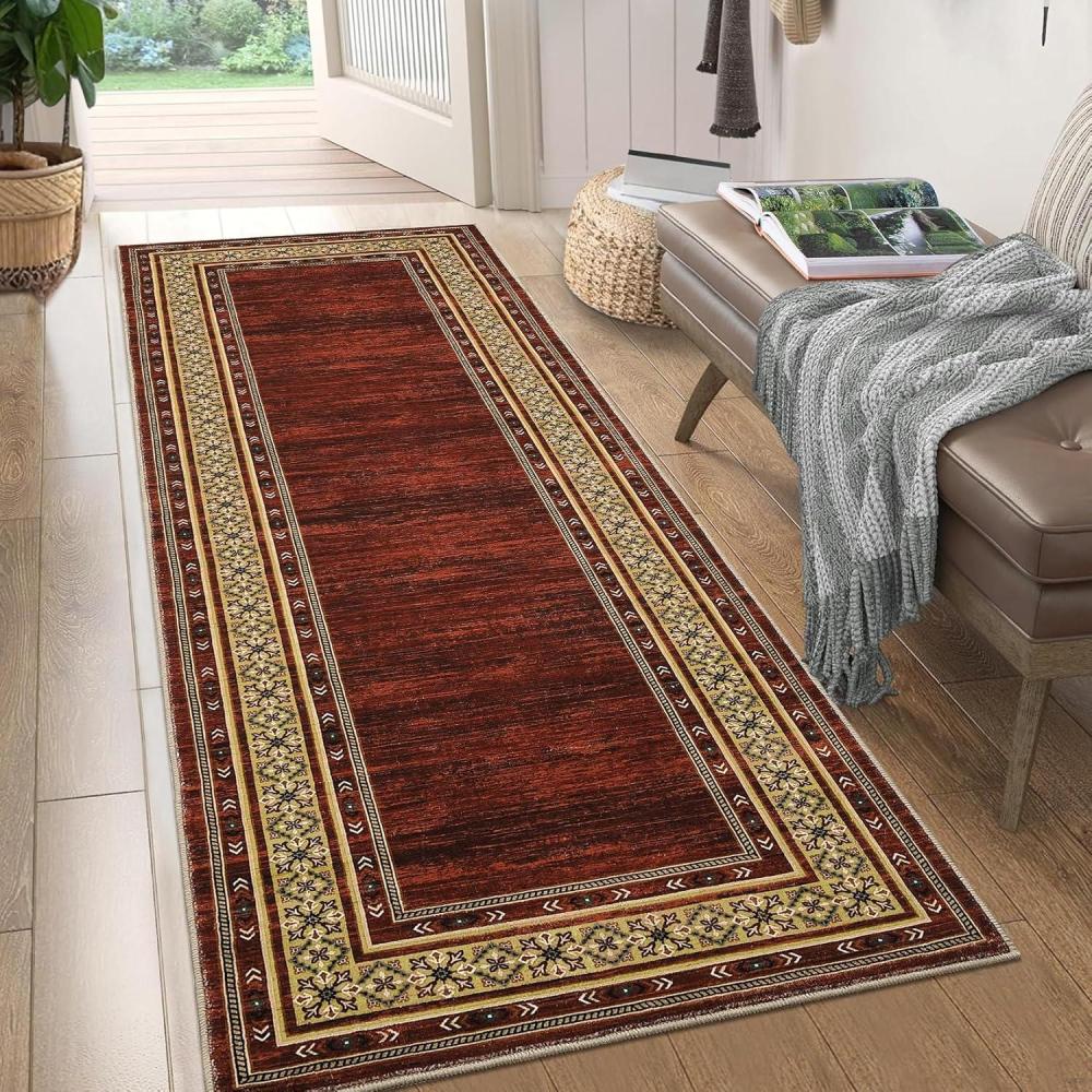 image:imageGarvee Washable Rug 10x13 Living Room Area Rug Geometric Bordered Bedroom Rugs Indoor Modern Floor Carpet Low Pile Non Slip Throw Rugs Distressed Home Decor Rug for Dining Room Office BlueRed