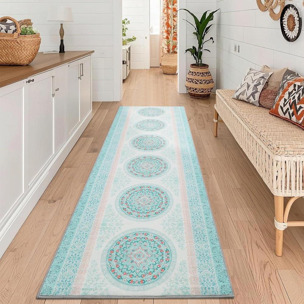 image:imageGarvee Washable Rug 9x12 Living Room Rug Modern Abstract Rugs with Non Slip Backing Non Shedding Low Pile Throw Mats Contemporary Foldable Floor Carpet for Dining Room Bedroom Office CoffeeFlorallight Blue