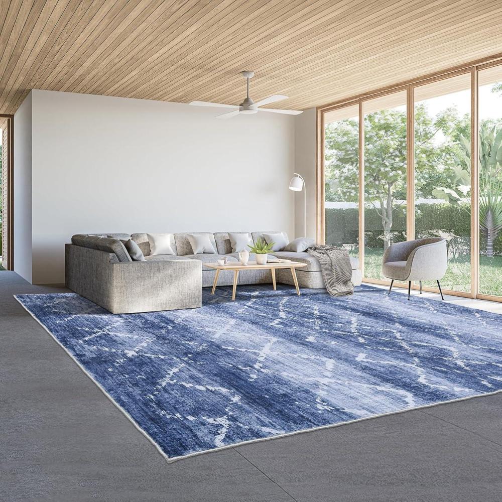 image:imageGarvee Washable Rug 9x12 Living Room Rug Modern Abstract Rugs with Non Slip Backing Non Shedding Low Pile Throw Mats Contemporary Foldable Floor Carpet for Dining Room Bedroom Office CoffeeDistressedblue