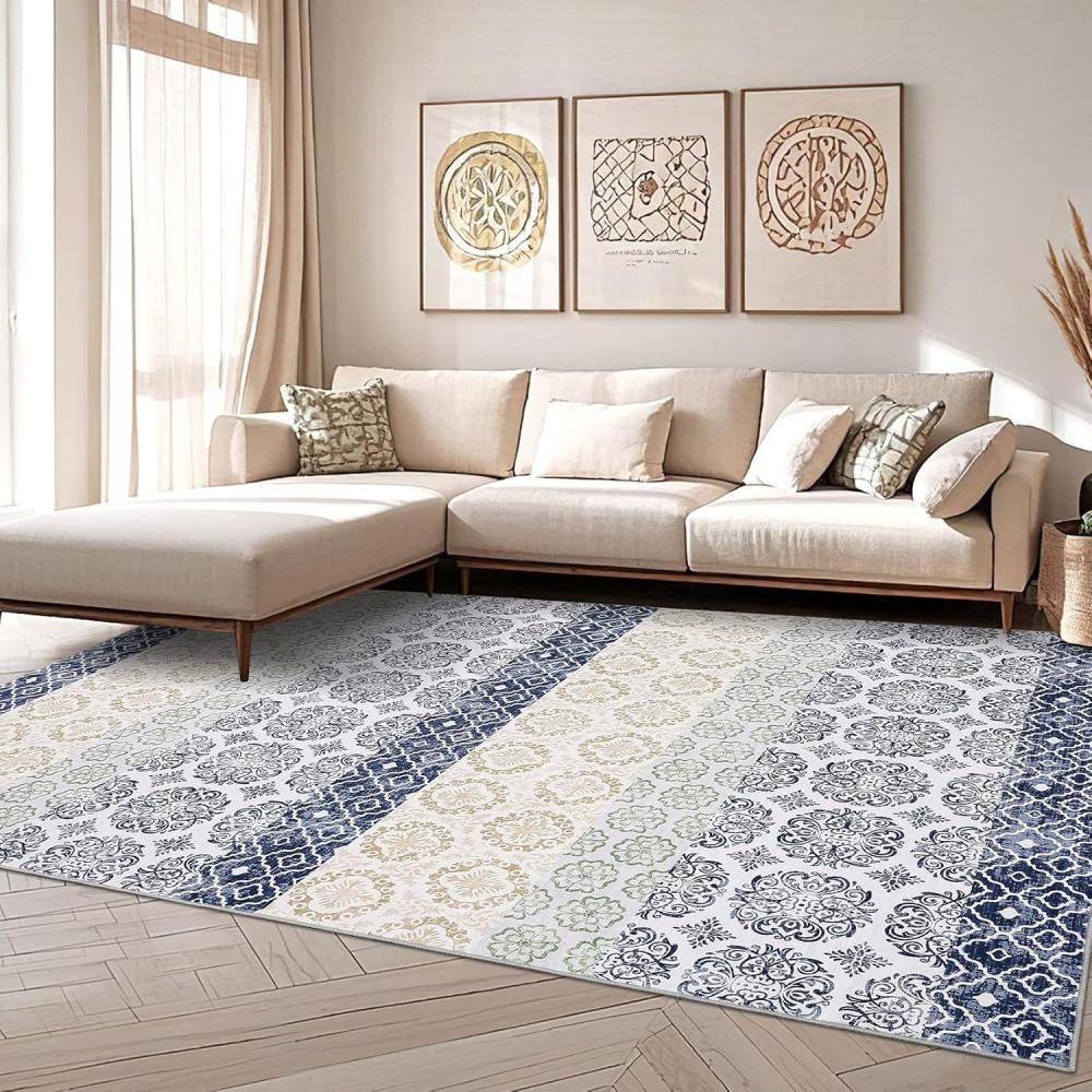 image:imageGarvee Washable Rug 9x12 Living Room Rug Modern Abstract Rugs with Non Slip Backing Non Shedding Low Pile Throw Mats Contemporary Foldable Floor Carpet for Dining Room Bedroom Office CoffeeModernblue