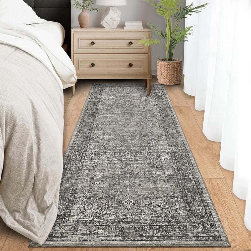 image:imageGarvee Washable Runner Rugs 2x6 Vintage Hallway Runner Traditional Floral Rugs Non Slip Entryway Runner Distressed Oriental Area Rugs Low Pile Floor Cover for Kitchen Bathroom Laundry Mat BrownBrown