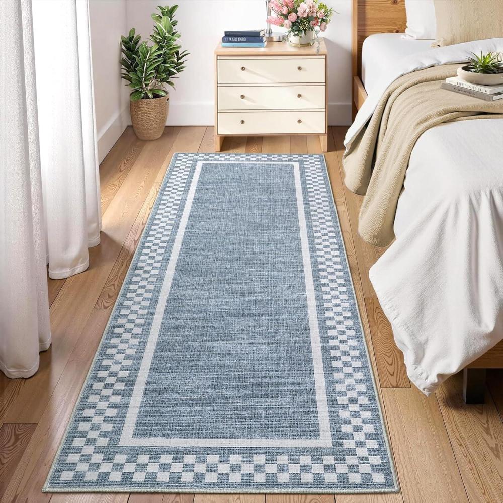 image:imageGarvee Washable Solid 8x10 Rugs for Living Room BedroomNon Slip StainResistant Border Scalloped Rug for Dining Room OfficeLowPile Soft Neutral Carpets for Under Table Farmhouse Playroom BeigeBlue