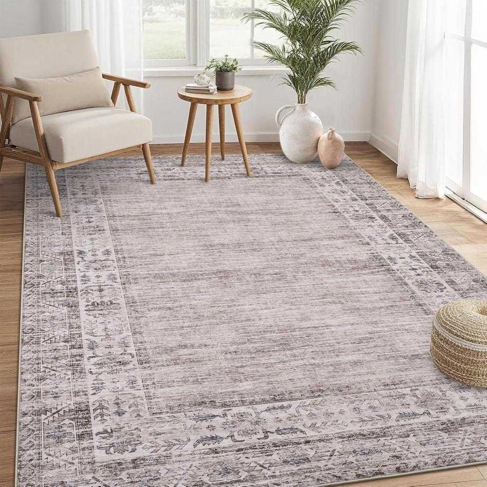 image:imageGarvee Washable Solid 8x10 Rugs for Living Room BedroomNon Slip StainResistant Border Scalloped Rug for Dining Room OfficeLowPile Soft Neutral Carpets for Under Table Farmhouse Playroom BeigeBordertaupe