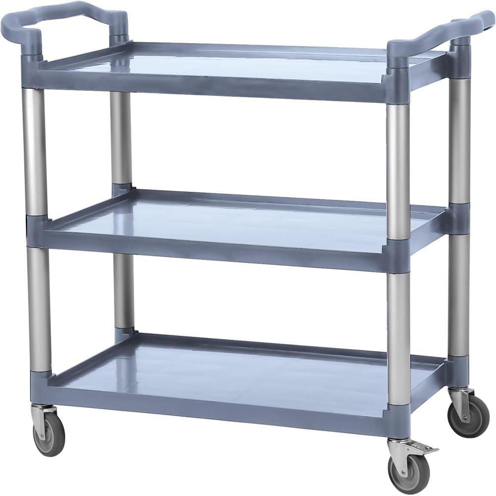 image:imageGravee Service Cart Heavy Duty 3Shelf Rolling UtilityPush Cart with Lockable Wheels 360 LBS Capacity Black for FoodserviceRestaurantCleaning Grey