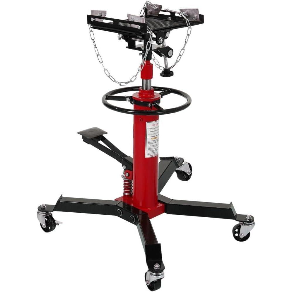 image:imageTransmission Jack 06 T1322 LBS Hydraulic Telescopic Transmission Jack 2Stage FloorStanding Transmission Jack with Foot Pedal 360 Swivel Wheel GarageWorkshopCar Lift BlueRed 1322 lb Single Plunger
