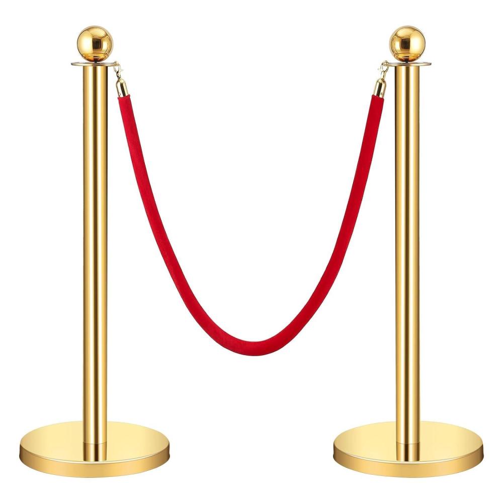 image:imageVelvet Ropes and Posts GARVEE Crowd Control Barriers 1 Red Velvet Rope 5 ft 2 Pcs 38 in Gold Stanchion Post with Ball Top for Red Carpet Theaters Parties Wedding Exhibition
