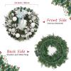 24″ Pre-Lit Christmas Wreaths for Front Door, Lighted Flocked Christmas Door Wreath with 30 LED Lights, Red Balls & Bows for Xmas Wall Windows Decorations Outdoor(Silver)