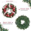 24″ Pre-Lit Christmas Wreaths for Front Door, Lighted Flocked Christmas Door Wreath with 30 LED Lights, Red Balls & Bows for Xmas Wall Windows Decorations Outdoor(Red & White)