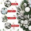 24″ Pre-Lit Christmas Wreaths for Front Door, Lighted Flocked Christmas Door Wreath with 30 LED Lights, Red Balls & Bows for Xmas Wall Windows Decorations Outdoor(Silver)