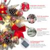 24″ Pre-Lit Christmas Wreaths for Front Door, Lighted Flocked Christmas Door Wreath with 30 LED Lights, Red Balls & Bows for Xmas Wall Windows Decorations Outdoor(Red)