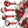 24″ Pre-Lit Christmas Wreaths for Front Door, Lighted Flocked Christmas Door Wreath with 30 LED Lights, Red Balls & Bows for Xmas Wall Windows Decorations Outdoor(Red & White)