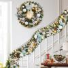 24″ Pre-Lit Christmas Wreaths for Front Door, Lighted Flocked Christmas Door Wreath with 30 LED Lights, Red Balls & Bows for Xmas Wall Windows Decorations Outdoor(Silver)