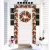 24″ Pre-Lit Christmas Wreaths for Front Door, Lighted Flocked Christmas Door Wreath with 30 LED Lights, Red Balls & Bows for Xmas Wall Windows Decorations Outdoor(Red & White)