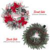 24″ Pre-Lit Christmas Wreaths for Front Door, Lighted Flocked Christmas Door Wreath with 30 LED Lights, Red Balls & Bows for Xmas Wall Windows Decorations Outdoor(Red)