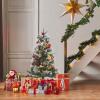 3 ft Christmas Tree, Pre-Lit Artificial Christmas Tree with 78 Warm White Lights, 1 PCS Snow Flocked Tree with White Snowflake Base, Battery Operated, Timer Function, for Home Christmas Decor(Green)