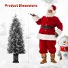 4.5 ft Prelit Artificial Christmas Trees with 200 Warm Lights & 20 Clusters Red Berry, Artificial Potted Xmas Tree with 8 Lighting Modes, Snowman Base, Holiday Decor, Set of 1(Green&white)