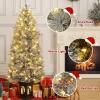 4.5 ft Prelit Artificial Christmas Trees with 200 Warm Lights & 20 Clusters Red Berry, Artificial Potted Xmas Tree with 8 Lighting Modes, Snowman Base, Holiday Decor, Set of 1(Green)