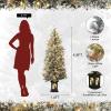 4.5 ft Prelit Artificial Christmas Trees with 200 Warm Lights & 20 Clusters Red Berry, Artificial Potted Xmas Tree with 8 Lighting Modes, Snowman Base, Holiday Decor, Set of 1(Green)