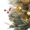 4.5 ft Prelit Artificial Christmas Trees with 200 Warm Lights & 20 Clusters Red Berry, Artificial Potted Xmas Tree with 8 Lighting Modes, Snowman Base, Holiday Decor, Set of 1(Green&white)
