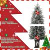 4.5 ft Prelit Artificial Christmas Trees with 200 Warm Lights & 20 Clusters Red Berry, Artificial Potted Xmas Tree with 8 Lighting Modes, Snowman Base, Holiday Decor, Set of 1(Green)