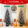 4.5 ft Prelit Artificial Christmas Trees with 200 Warm Lights & 20 Clusters Red Berry, Artificial Potted Xmas Tree with 8 Lighting Modes, Snowman Base, Holiday Decor, Set of 1(Green&white)
