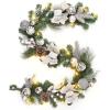 6 FT Pre-lit Christmas Garland with 20 LED Lights & 8 Modes, Artificial Green Rattan Garland with Snow Frost, Pine Cones, Red Berries for Fireplace Mantle, Front Porch, Indoor Outdoor Holiday Decor(Silver)