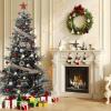 6.5 FT Pre-Lit Pencil Christmas Tree – 300 Warm White Lights, Auto-Hinged Expansion, Foldable Metal Stand, PE & PVC Construction – for Porch, Party, Office, and Home Decor(Snow Flocked)