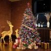 6.5 FT Pre-Lit Pencil Christmas Tree – 300 Warm White Lights, Auto-Hinged Expansion, Foldable Metal Stand, PE & PVC Construction – for Porch, Party, Office, and Home Decor(Flocked Green-ⅱ)